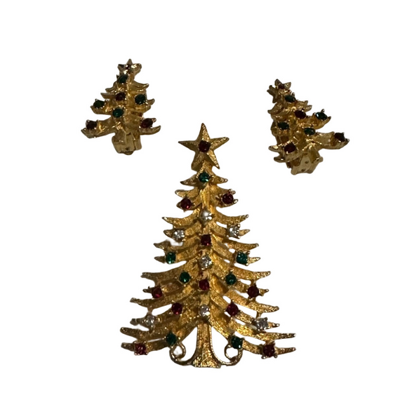 Jewelry - Christmas Tree Earrings Brooch Set
